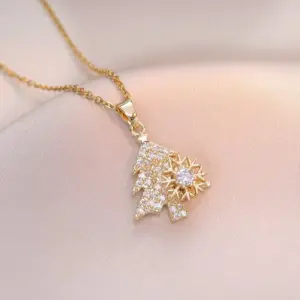 X1451 Golden Christmas Tree Rotating Necklace