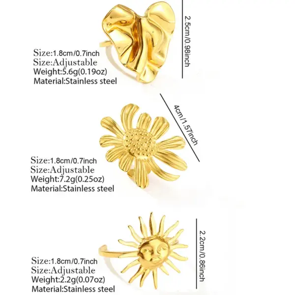 Wholesale Jewelry Basic Simple Style Sun Flower 304 Stainless Steel Plating Open Rings