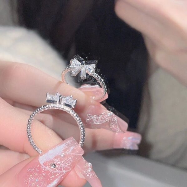 Wholesale Escape Princess Flash Diamond Bow Ring Ins Student Simple Temperament Cold Style Niche High-grade Sense Ring Tide