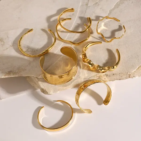 304 Stainless Steel Solid Color PVD Coated 18K Real Gold Plated Real Gold Plated Vacation Simple Style IG Style Waterproof Non Tarnish Asymmetrical Gold Cu Bracelets Wide Bracelet Bangle