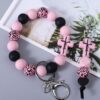 Wholesale Cross Silicone Leopard Print Wooden Bead Keychain