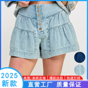 Wholesale [Offline Hot Selling] European and American Amazon Summer New Women's High Waist Shorts Joker Ruffled Denim Shorts