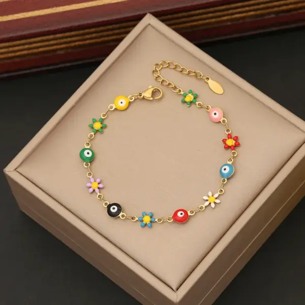Wholesale Stainless Steel 18K Gold Plated Commute Enamel Heart Shape Eye Bracelets