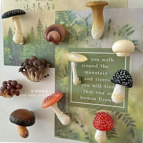 Wholesale Simulation Yunnan Mushroom Mushroom Mushroom Refrigerator Sticker Magnetic Adsorption Decoration Sticker Creative Home Decorations Magnetic Stereo Stereo