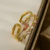 Wholesale Modern Style Sweet Heart Shape Copper Plating Inlay Zircon 18k Gold Plated Open Ring