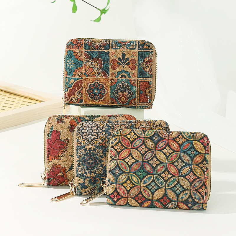 Wholesale Factory Direct Sales Retro Cork Short Zipper Retro Wallet Cross-Border Hot Sale