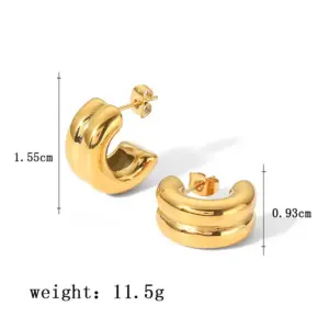 13 [Ag203] Double-Layer C- Shaped Earrings / Gold
