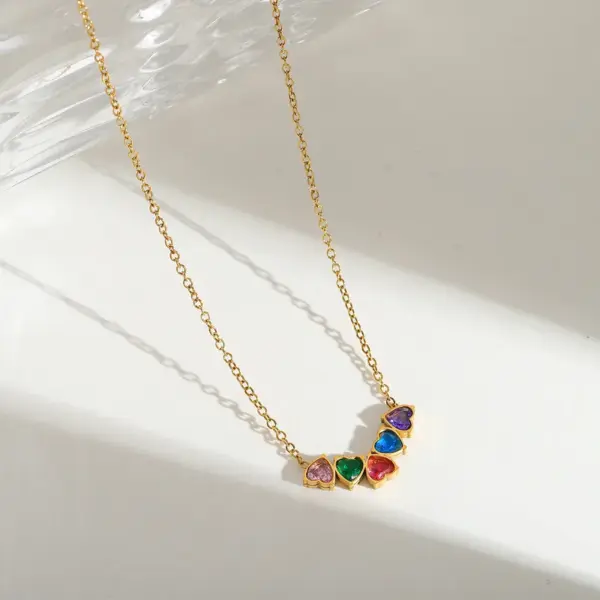 Wholesale Jewelry Casual Cute Artistic Heart Shape 304 Stainless Steel Zircon 18K Gold Plated Plating Inlay Cable Chain Pendant Necklace