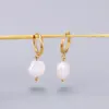 Wholesale Elegant Geometric Plating 304 Stainless Steel Titanium Steel Freshwater Pearl 18K Gold Plated Vacuum Plating PVD Coated Drop Earrings