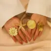 Ion Plating (IP) Round Starfish Flower 304 Stainless Steel Vintage Style Simple Style Waterproof Non Tarnish Open Rings