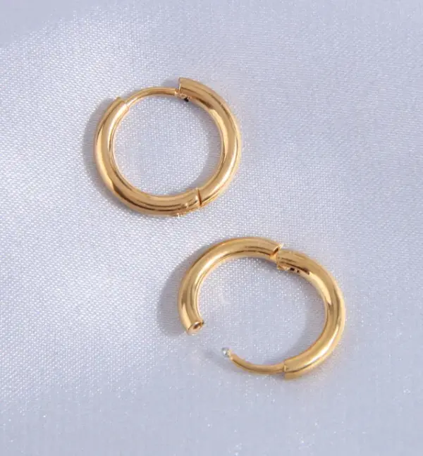 304 Stainless Steel Stainless Steel Round Electroplated Golden Plated Simple Style Gold Hoop Earrings