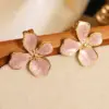 304 Stainless Steel Plastic Flower Electroplating Imitation Gold Elegant Princess Enamel Gold Ear Studs