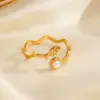 Wholesale Ion Plating (IP) 18K Gold Plated Leaves 304 Stainless Steel IG Style Waterproof Non Tarnish Open Rings