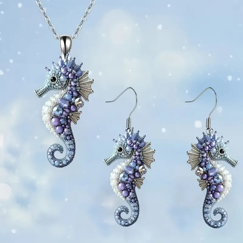 Wholesale Ocean Series Diamond Seahorse Pattern Earrings