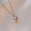 Cute Animal Titanium Steel Inlay Zircon Pendants Pendant Necklace