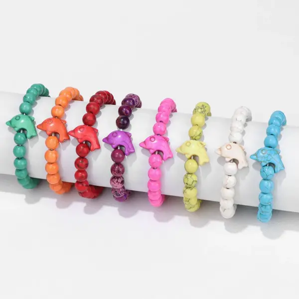 Wholesale Retro Color Block Dolphin Natural Stone Turquoise Women's Bracelets 1 Piece