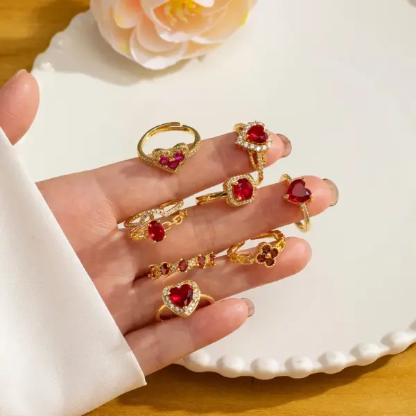 Wholesale Copper Plating Heart Shape Zircon Open Rings
