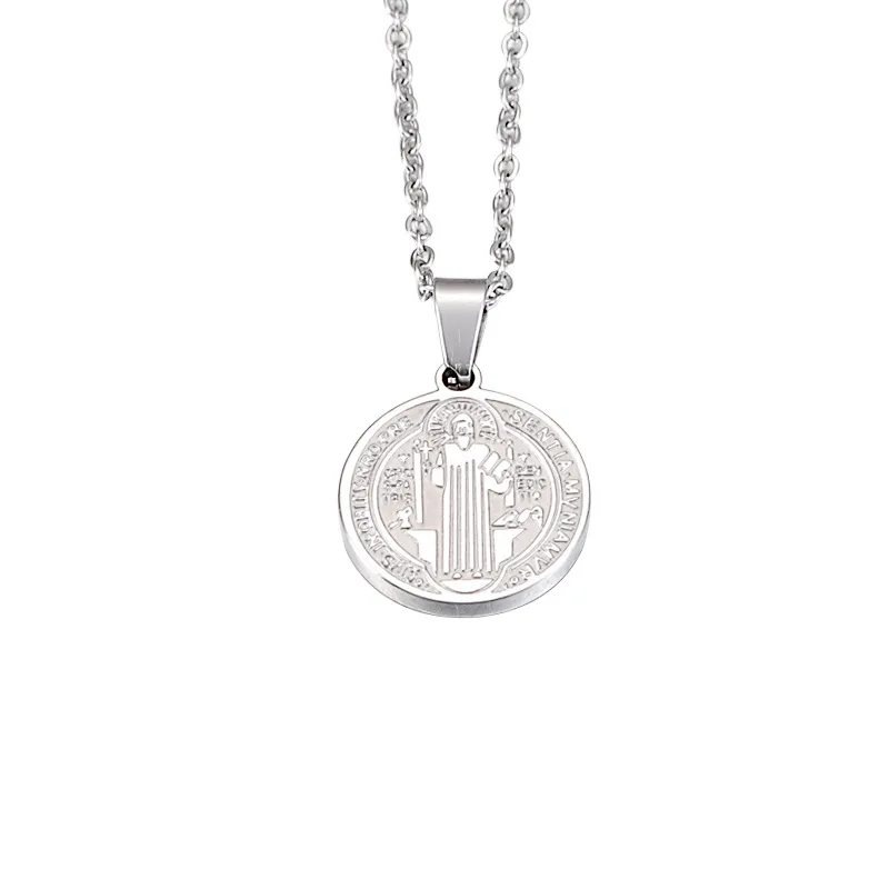 Wholesale PVD Coated Real Gold Plated Saint Benedict Solid Color Stainless Steel Commute Waterproof Non Tarnish Stainless Steel Pendant Necklace