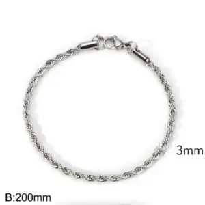 Steel Color (Width 3mm) / Bracelet 8 Inches (Length 20cm)