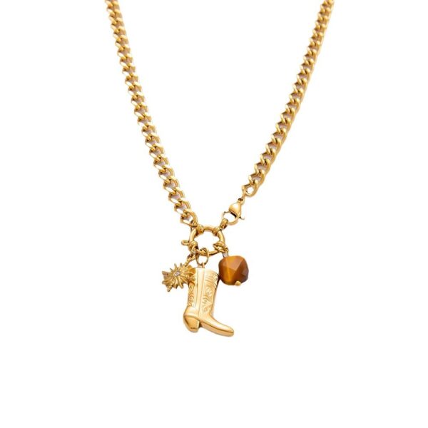 Wholesale Cross-Border Stainless Steel Necklace Ins Style Handmade DIY Niche 18K Gold Necklace Pearl Heart Pendant Jewelry for Women