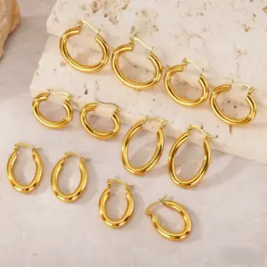 Wholesale Titanium Steel Geometric Earrings For Women Non-Fading Autumn Winter Jewelry Golden Color Stainless Steel Post Back