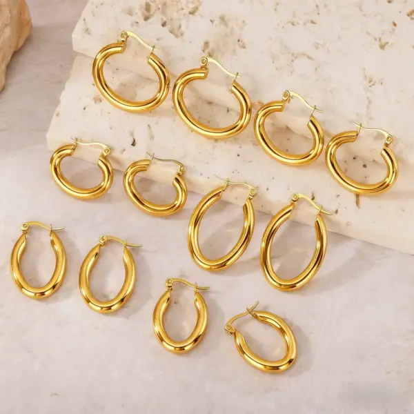 Wholesale Titanium Steel Geometric Earrings For Women Non-Fading Autumn Winter Jewelry Golden Color Stainless Steel Post Back