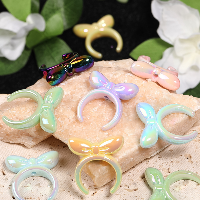 Wholesale UV Color Plated Mabei Solid Color Bow Hair Band Perforated Bead Cap Bead Holt DIY Beaded Pen Aessories Material Beads