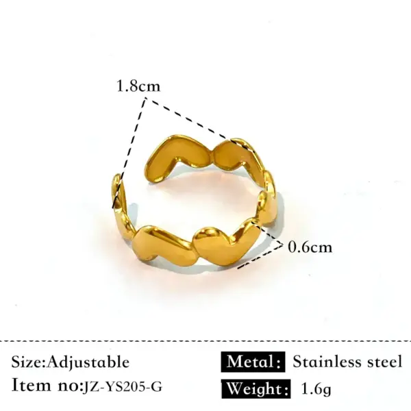 Wholesale Stainless Steel Heart Shaped Ring For Women Valentine's Day Accessory Geometric Pattern Vacuum Plated 18K Gold Casual Wear