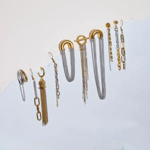 Wholesale Color Block Tassel Long Earrings 304 Stainless Steel Earrings Wind Ear Jewelry Plated 18K Real Gold Vacuum Electroplating