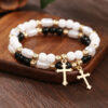 Wholesale Cross-border Hot-selling Elegant Cross Pendant Black Onyx Imitation Pearl Beaded Bracelet Women's Personalized Fashion Stacked Bracelet