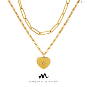 oly-b43c07ad0653e2f035662cc530f5256f Wholesale European and American Jewelry Double-layer Heart-shaped Mang Star Inlaid Zircon Pendant Necklace Titanium Steel Plated 18k Gold Light Luxury Ins Style Jewelry