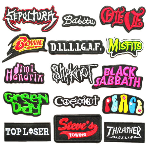 Wholesale Cross-border New Badge patch Embroidered patch Cloth Sticker Embroidered Black and White English Cloth Sticker English Letter Rectangle