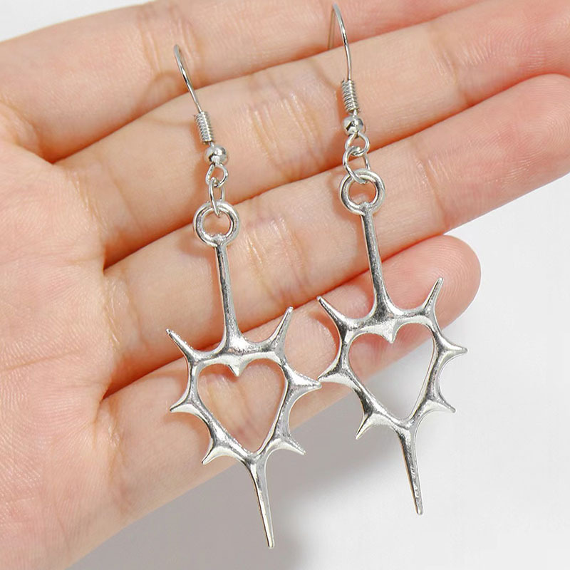 Wholesale Hollow spiny heart earrings Y2K punk hollow spiny heart headphones