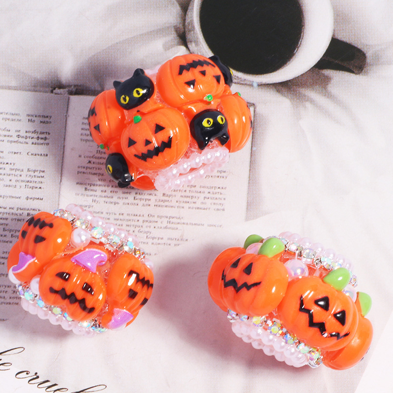Wholesale New cross-border pumpkin rhinestone ball straight hole loose beads DIY mobile phone keychain jewelry aessories