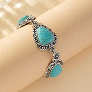 Wholesale Cross-border new bohemian style new simple fashion round t pattern turquoise environmental protection bracelet