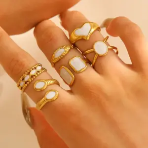 Wholesale Jewelry IG Style Round Oval Heart Shape 304 Stainless Steel 18K Gold Plated Enamel Plating Open Rings
