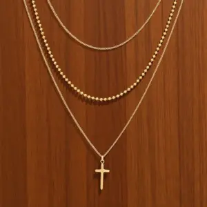 X0177-Three-layer Cross Necklace- Gold