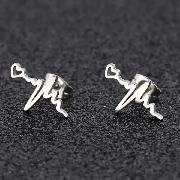 Wholesale PVD Coated 18K Gold Real Gold Plated Electrocardiogram 304 Stainless Steel Fashion Waterproof Non Tarnish Ear Studs