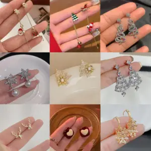 1 Pair Christmas Cute Christmas Tree Santa Claus Snowflake Copper Drop Earrings