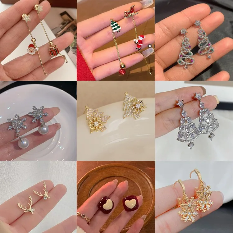 1 Pair Christmas Cute Christmas Tree Snowflake Copper op Earrings