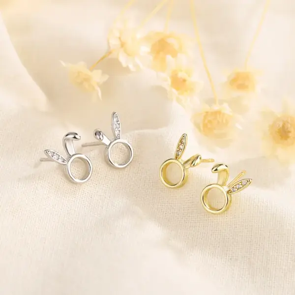Wholesale 1 Pair Cute Bunny Ears Inlay Copper Zircon Ear Studs