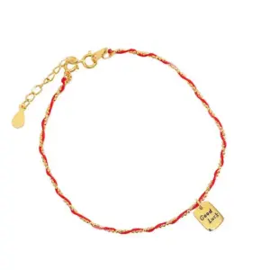 A509 Square Plate Red Rope Bracelet Gold