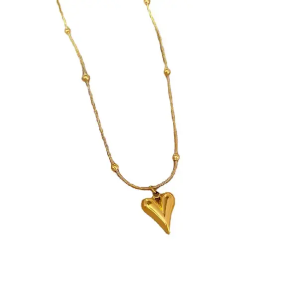 Wholesale PVD Coated Real Gold Plated Heart Shape Titanium Steel Modern Style Waterproof Non Tarnish Titanium Steel Pendant Necklace