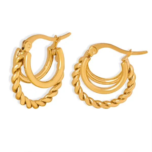 Wholesale 304 Stainless Steel Geometric PVD Coated 18K Gold Plated Real Gold Plated 18K Gold Streetwear Waterproof Non Tarnish Plating Gold Silver Earrings