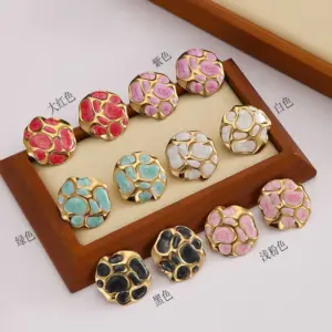 Geometric Round Shape Oil Drop Earrings Random Color / 18k