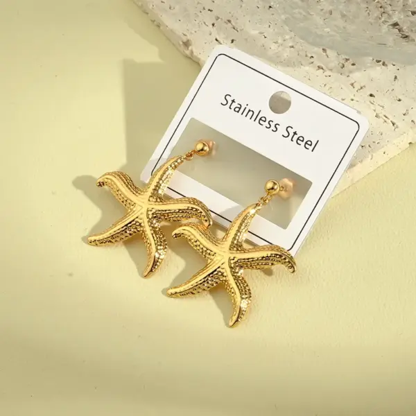 Wholesale PVD Coated Real Gold Plated 18K Gold Round Sun Starfish 304 Stainless Steel Casual Elegant Vintage Style Waterproof Non Tarnish Earrings