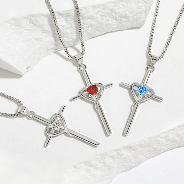 oly-b46f0a33c7471d14ba8fa02acb2835a3 Wholesale heart-shaped twee contion stone clavicle chain retro cold wind faith cross necklace