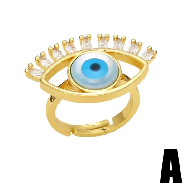 Wholesale Fashion Eye Copper 18k Gold Plated Zircon Rings In Bulk