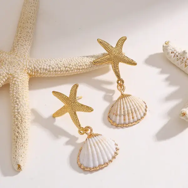 Wholesale 1 Piece Vacation Beach Starfish Shell 304 Stainless Steel Earrings