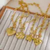 Wholesale Jewelry Retro Streetwear Heart Shape Flower 304 Stainless Steel Pendant Necklace Paperclip Chain